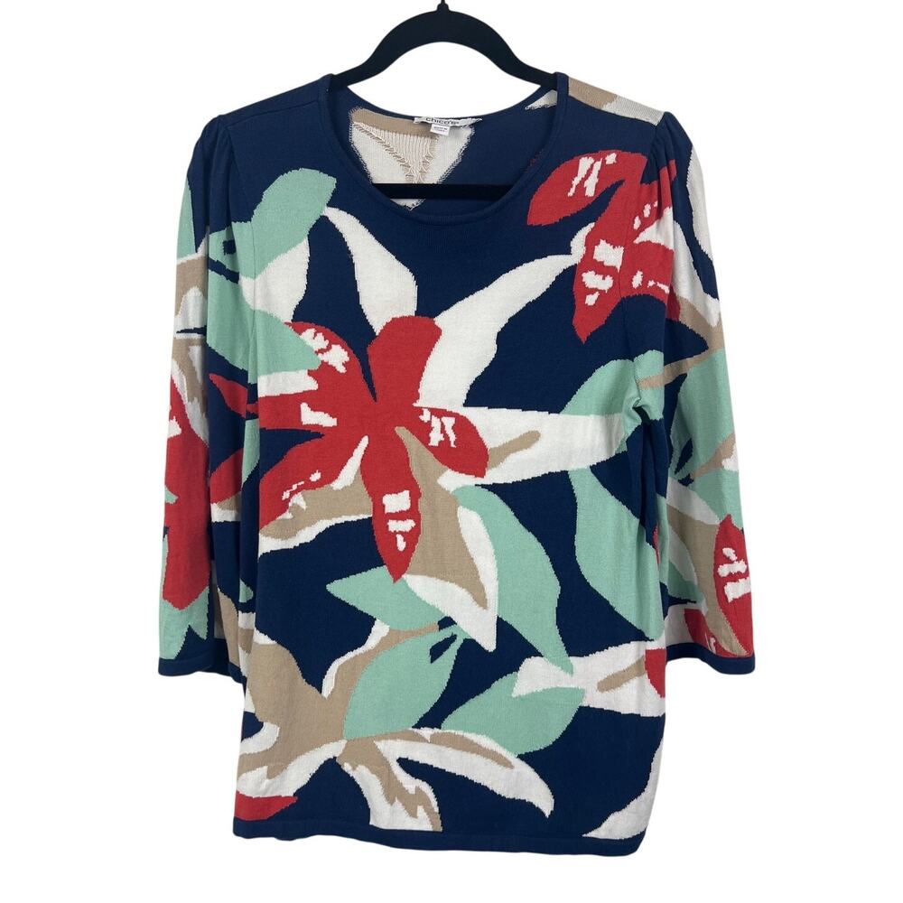 Chicos Floral Intarsia Pullover Sweater Size 1